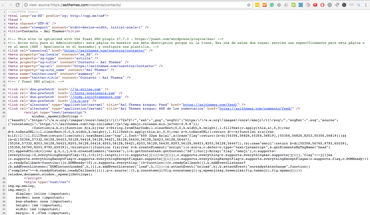 Captura código HTML página de contacto de Así Themes